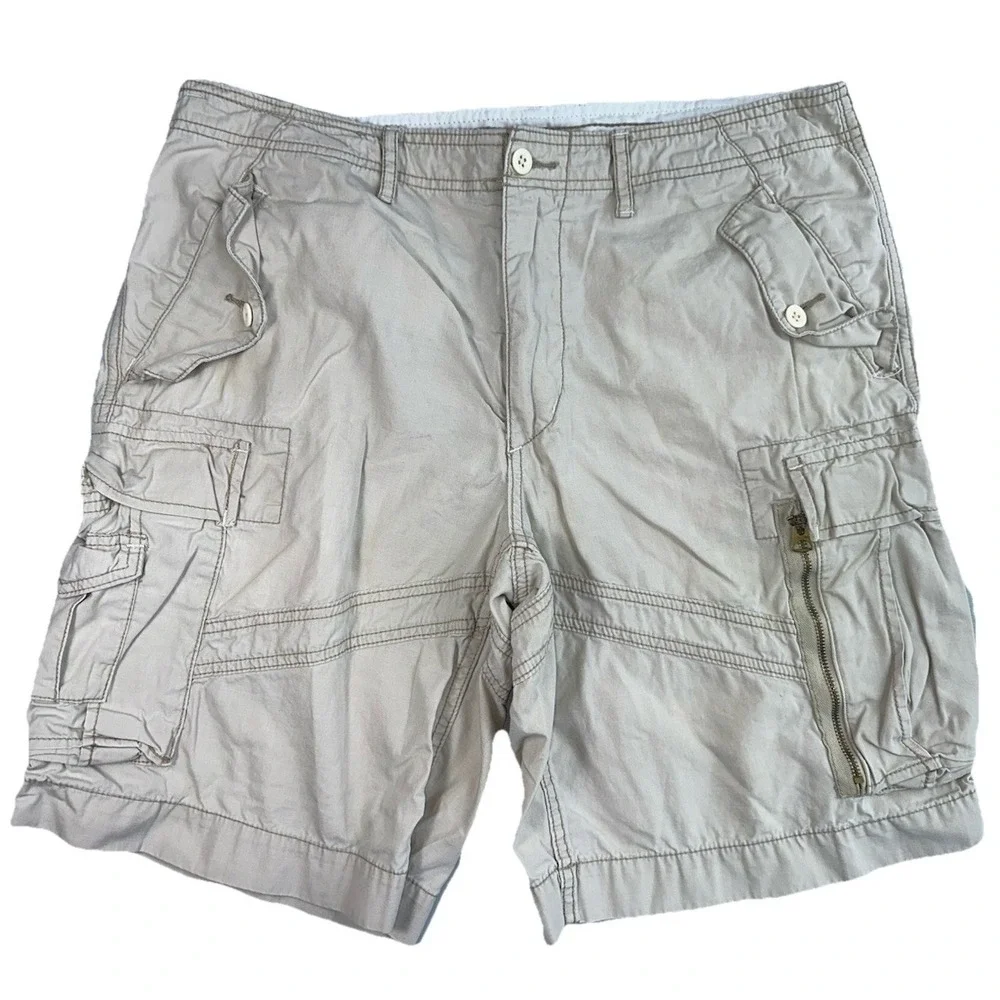 Polo Ralph Lauren Beige Beige Khaki Cargo‎ Shorts Men's Size 33 Y2K Baggy